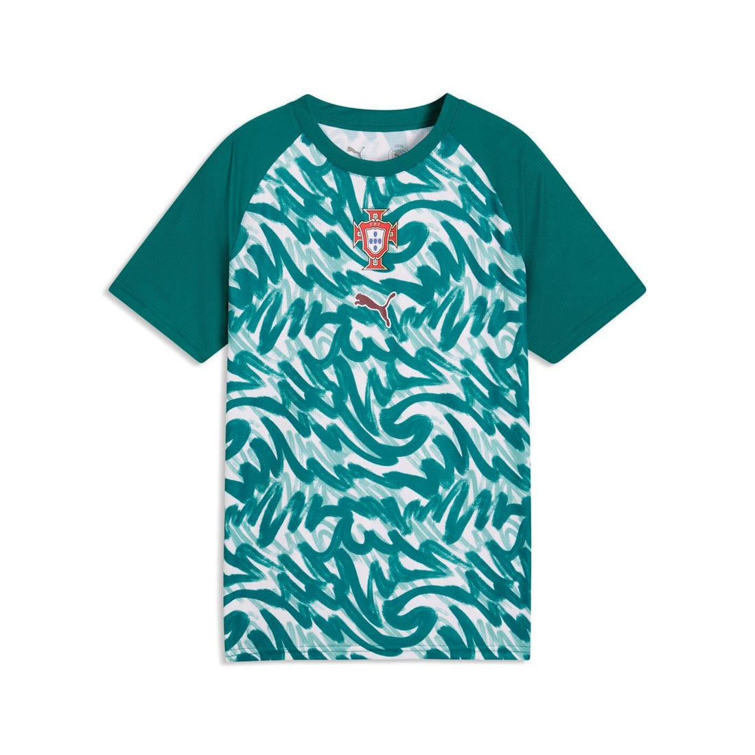 Portugal Warm Up Training Top Youth front view in green and white pattern