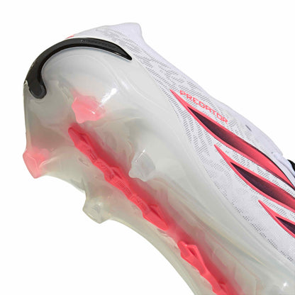 adidas Predator Pro Fold-Over Tongue FG soccer cleats in white, pink and black with firm-ground studded outsole