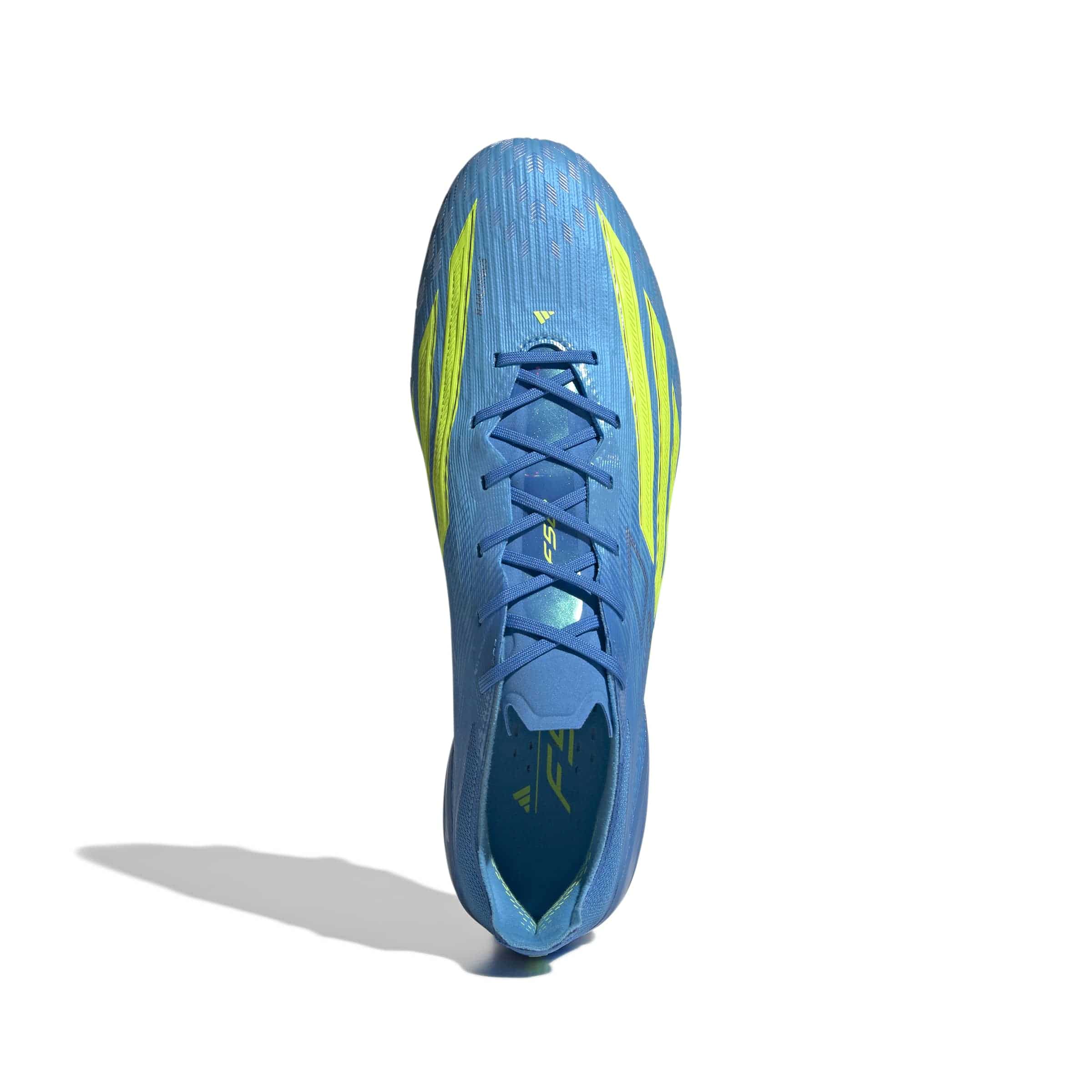 adidas F50 Elite FG top view laces Fibertouch upper blue yellow