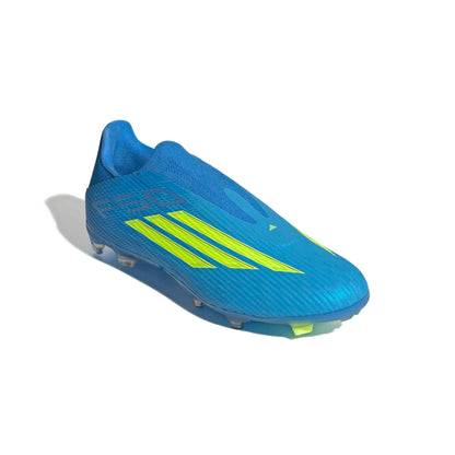 adidas F50 League Laceless FG MG blue yellow lateral angle