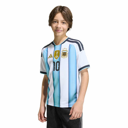 Argentina 26 Home Messi Jersey Jr. Official Jerseys adidas White YXS 
