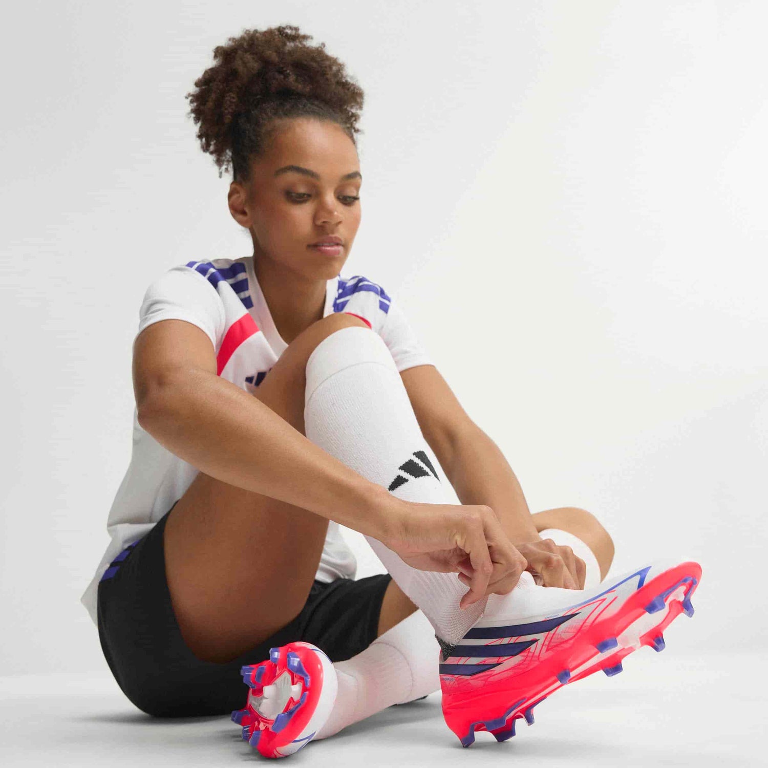 adidas F50 Hyperfast League Laceless FG soccer cleats in silver, navy and pink with firm-ground outsole