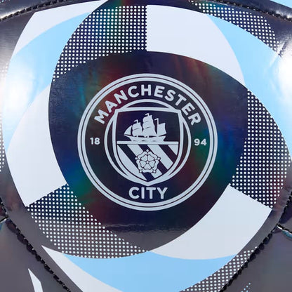 Close-up of Manchester City ftblCulture Soccer Ball featuring Manchester City crest